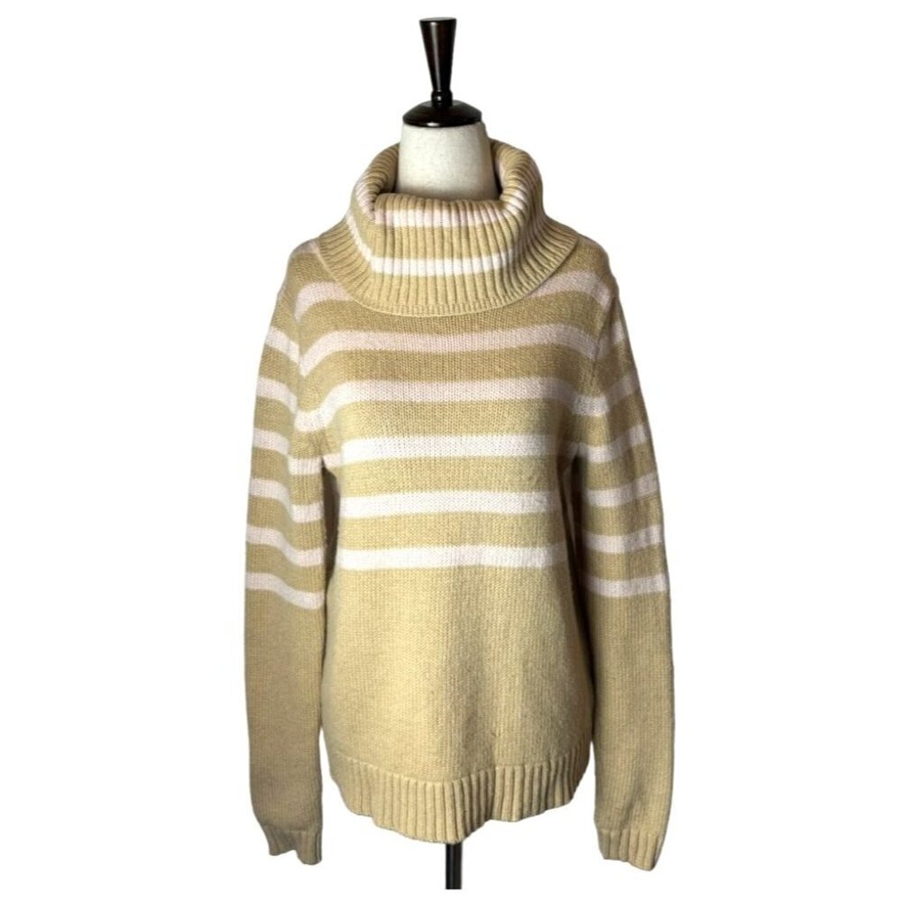 J. Crew Tan And Pink Wool Blend Striped Turtleneck Pullover Sweater Size S